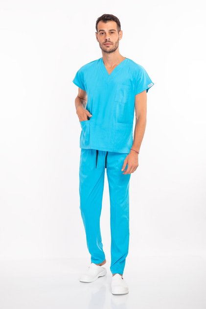 Unisex Sky Lycra Men Doctor Nurse Surgical Hospital Scrubs Uniform Kit