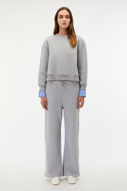 Women's Gray Melange Wide Leg Sweatpants with Tie Waist