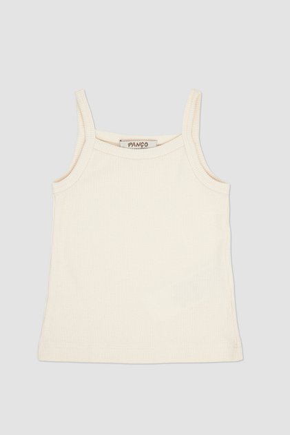Baby Girl Ribbed Textured Strappy Beige Tank Top