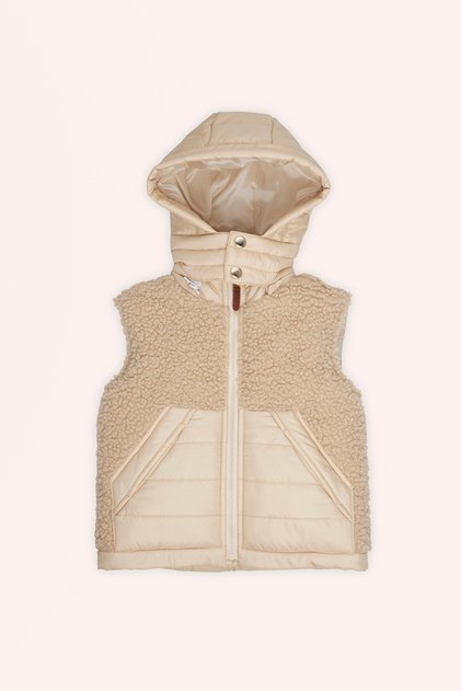 Baby Boy Beige Micro Vest with Plush Detail