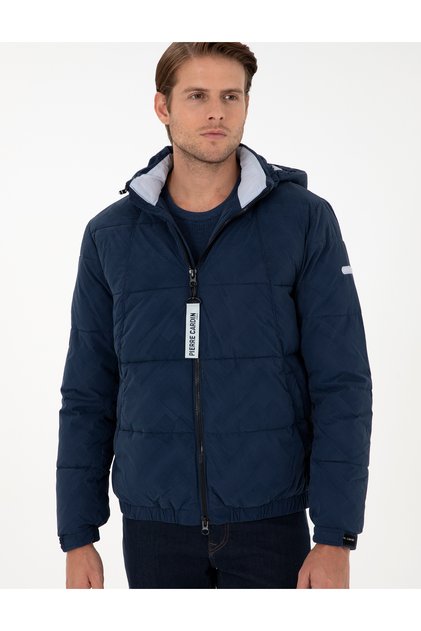 Navy Blue Hooded Sports Coat 50291793-Vr033
