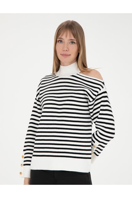 White Shoulder Detail Comfort Fit Sweater 50280229-Vr139