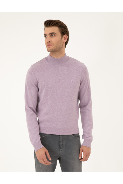 Lilac Melange Slim Fit Half Turtleneck Basic Knitwear Sweater 50296548-Vr231