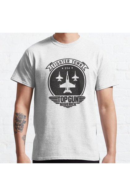 Loose Fit Unisex Top Gun: Maverick Fighter Town Usa 3 Jet Logo Design Printed T-shirt