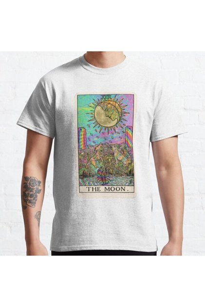 Loose Fit Unisex Psychadelic Tarot- The Moon Design Printed T-shirt