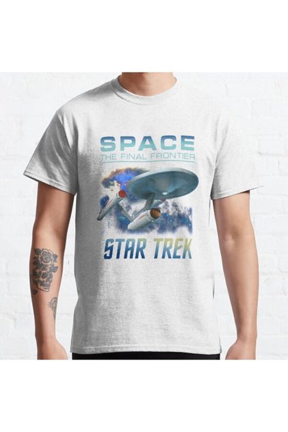 Loose Fit Unisex Star Trek Original Series The Final Frontier Enterprise Portrait Printed T-shirt