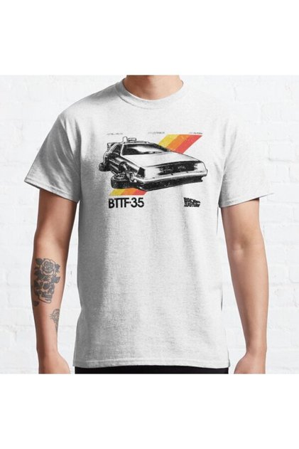 Loose Fit Unisex Back To The Future 35th Retro Stripe Delorean Design Printed T-shirt