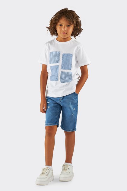 Boy's Washed Navy Blue Denim Shorts