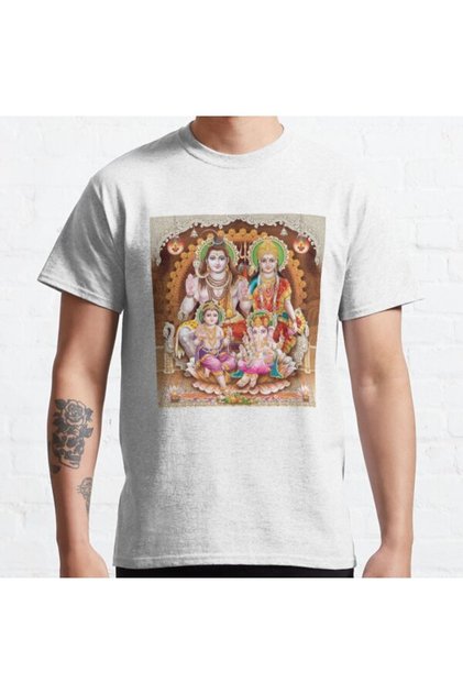 Loose Fit Unisex Lord Shiva Parvati Ganesh Krishna Hindu God Design Printed T-shirt