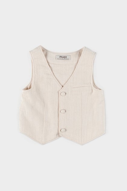 Baby Boy Button Detailed Beige Vest