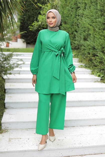 Set de smarald Hijab cu cravată laterală