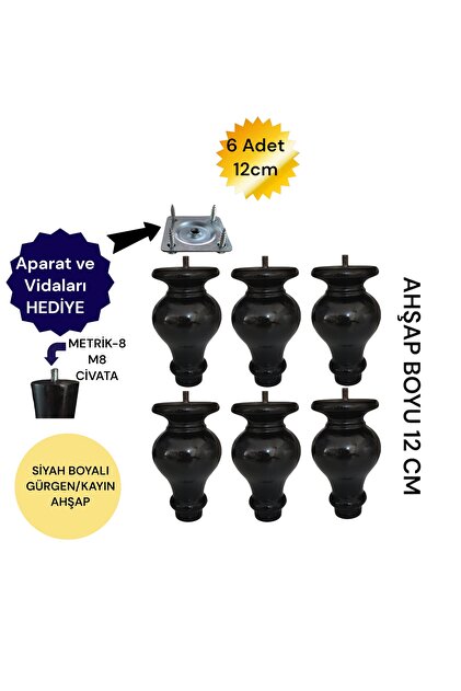 Vera Hediyelik Eşya 6'lı 15 cm Siyah Katlı Ahşap Torna Ayak Koltuk