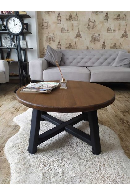 %100 doğal ağaç yuvarlak orta sehpa 70cm