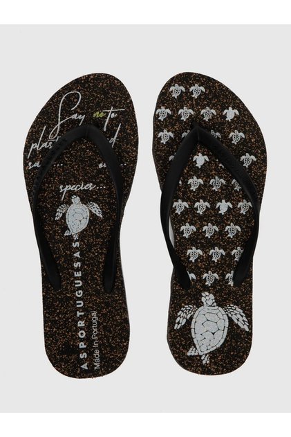شبشب بحزام أسود وأسود من Beach Flip-Flops TURTLE