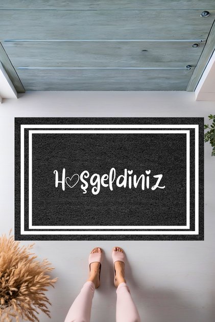 1Modern Digital Printing - Black Background Framed Heart Welcome Mat - Door Mat