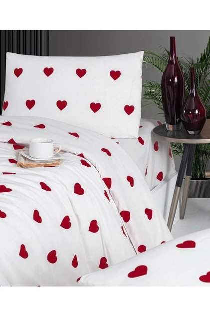 Single Heart Patterned Duvet Cover Set