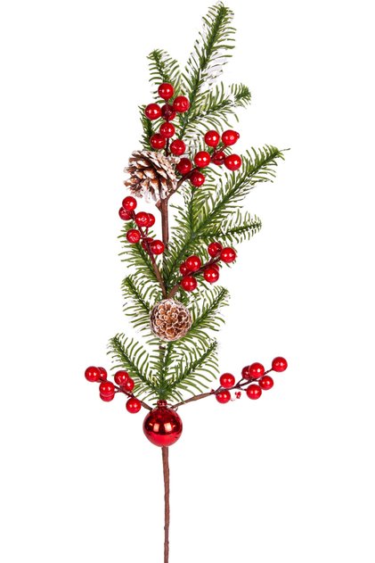Christmas Flower, Pinecone, Berry, Snowy, Pinecone-Shaped, Bulk, Red-Green - 68 cm
