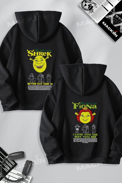 Lover Couple Combination Shrek and Fioana Back Printed Hooded Sweatshirt Set of 2