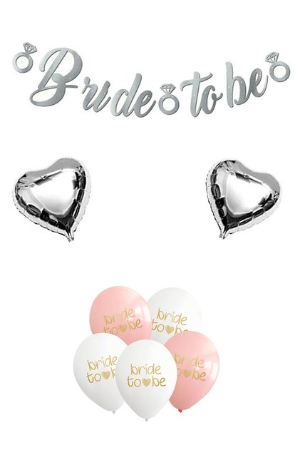 Silver Calligraphy Banner Bride to Be Heart Balloon Bride Party Balloon Ornament Set