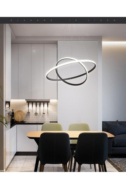 İkili Halka Model Sarkıt Modern Led Beyaz Işık Ultra Power Led Avize Salon Mutfak Oda Ledli Avize