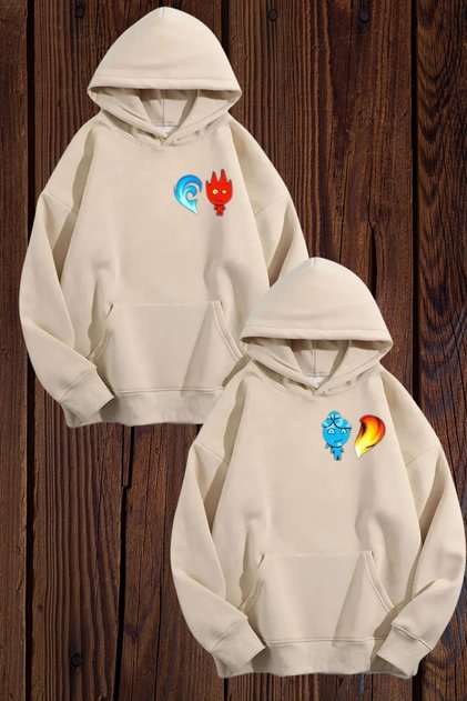 Fire and Water Printed Lover Combination Design Sweatshirt