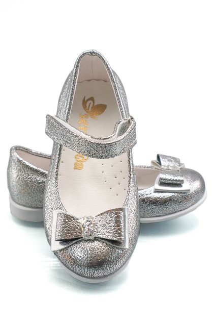 Glittery Bow Gray Silver Baby Ballerinas - Sultan