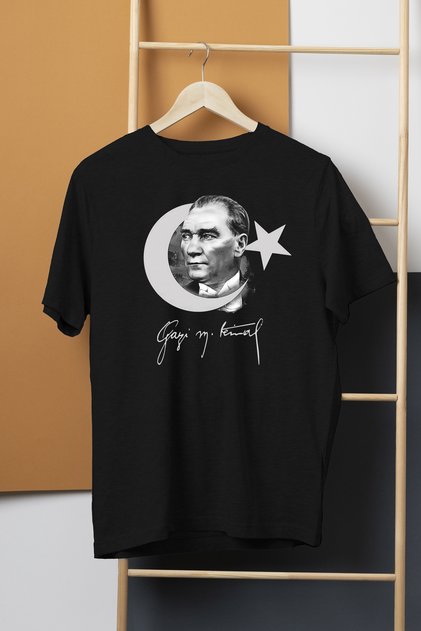 Ataturk Gazi Mustafa Kemal 10 November Turkish Flag Printed Black Unisex T-Shirt