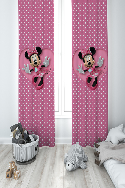 BABY AND KIDS ROOM Big Heart Minnie Mause Patterned 2 Wing Background Curtain