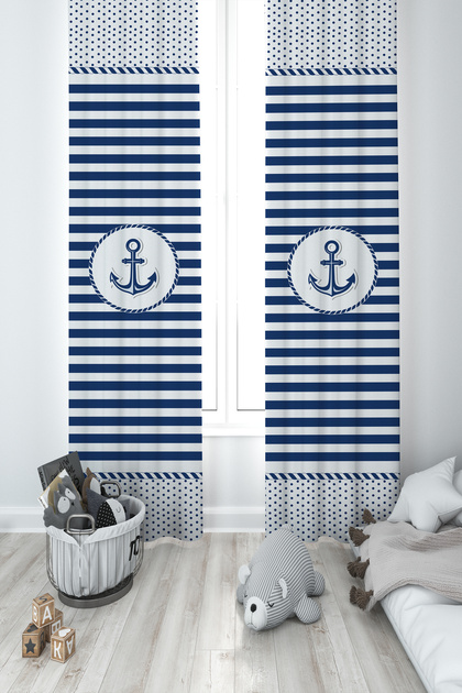 BABY AND KIDS ROOM Sailor Anchor Patterned 2 Wing Background Curtain