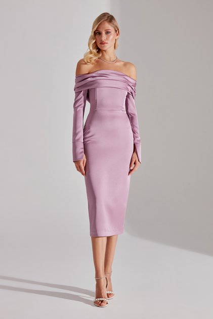 Nancy DARK LILA Rochie cu fustă creion cu umeri