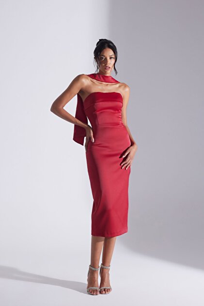 Betty & Sam Monique - Dark Red Strapless Pencil Skirt Wedding Dress- Trendyol Betty & Sam Monique - Dark Red Strapless Pencil Skirt Wedding Dress- Trendyol
