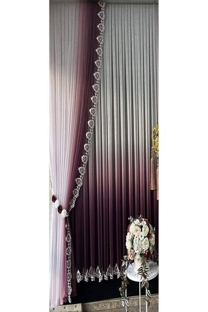 Plum Color Gradient Skirt Embroidered Gradient Tulle Background Curtain Left