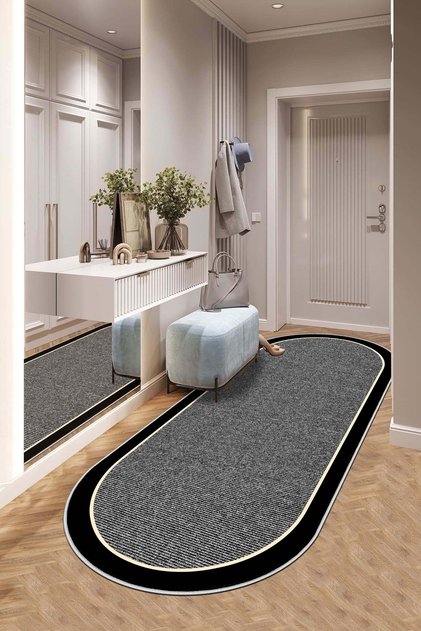 Machine Washable Non-Slip Base Stain Resistant Oval Runner Gray Cutting Runner for Home Decoration
