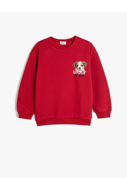Sweatshirt with Dog Print, Crew Neck, Long Sleeves, Embossed