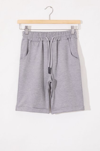 Gri Erkek Çocuk Beli Lastikli Basic Şort 18803