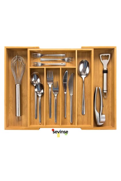 Bambu Ayarlanabilir Çekmece İçi Düzenleyici Kaşıklık 5-7 Bölmeli Organizer