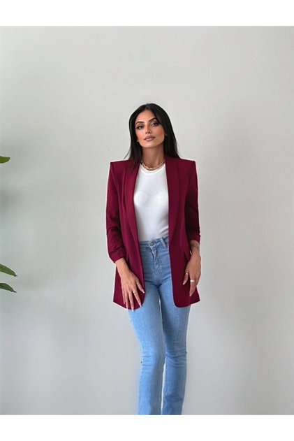 Kadın Atlas Kumaş Kolu Büzgülü Astarlı Blazer Ceket