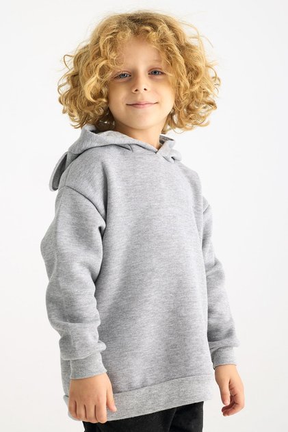Hooded Long Sleeve Gray Color Girl's Sweatshirt