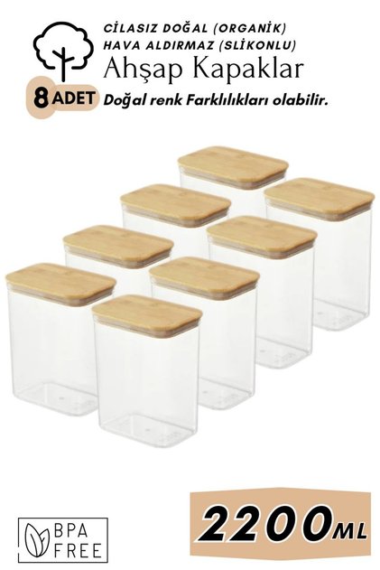 Natural Wooden Lid Silicone Seal 8 Pieces Set Storage Container 2200ml