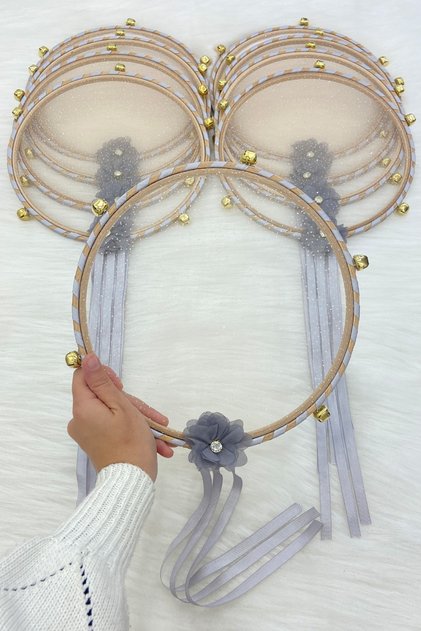 Glitter Bridal Tambourine Gray, Bridesmaid Wedding Henna Night Circumcision Bachelorette Bride with Bell 25cm 1 Piece