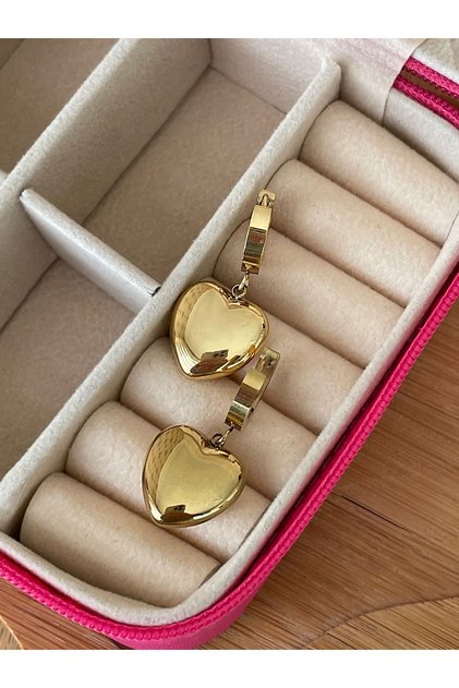 Women's Steel Gold Color Heart Model Dangle Earrings