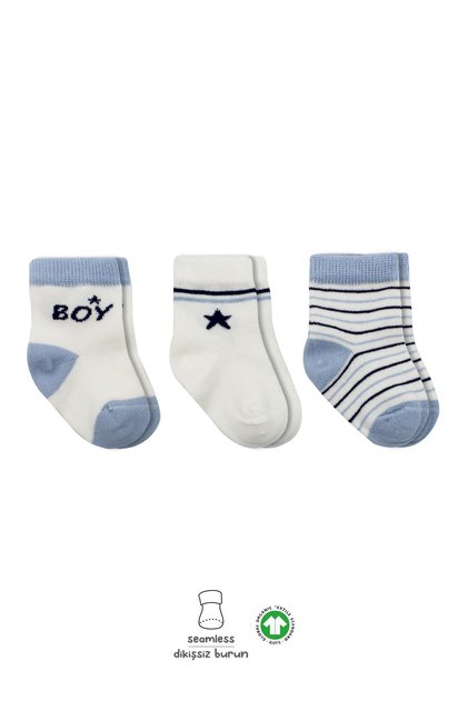 Organic Seamless 3-Piece Boy and Girl Combed Cotton Socks 0-3 Months