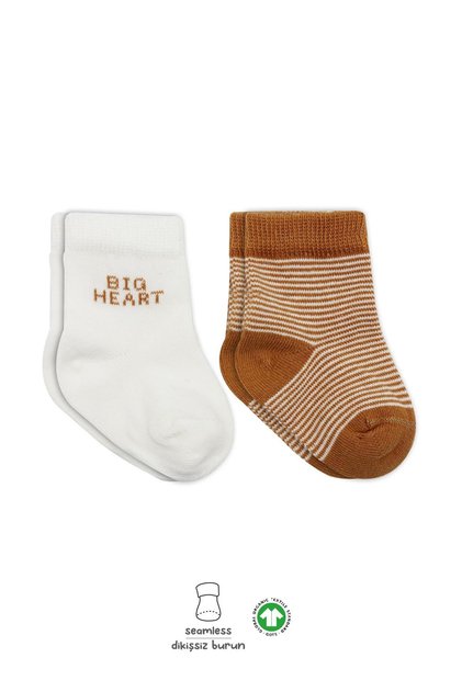 Organic Baby Kids Seamless 2-Piece Big Heart Combed Cotton Socks