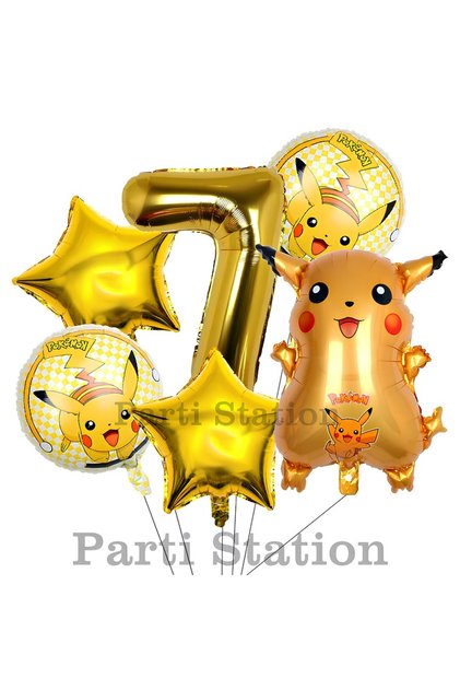 Pokemon Pikaçu Konsept 7 Yaş Doğum Günü Balon Set Pokemon Pikachu Folyo Balon Set