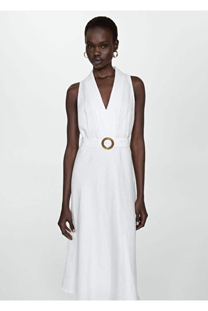 MANGO Linen Dress - Belt Detailed- Trendyol