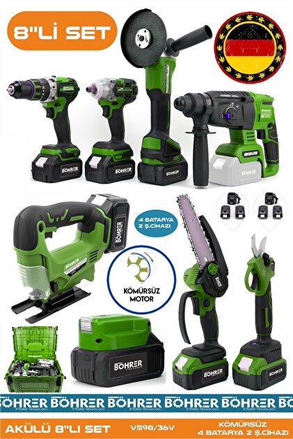 BÖHRER Alman Akülü Kömürsüz V598 5ah Profesypnel 8 Makine Kombo