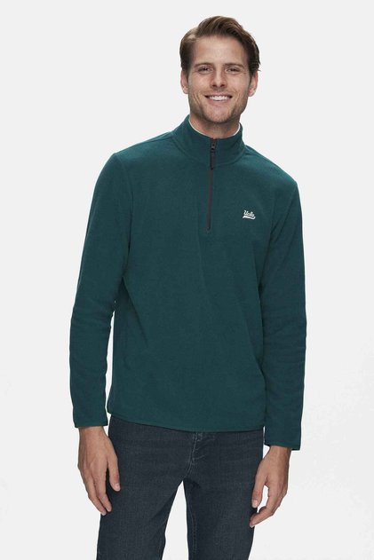 Gremıo Green Fleece Stand Collar Embroidered Standard Fit Men's Sweatshirt