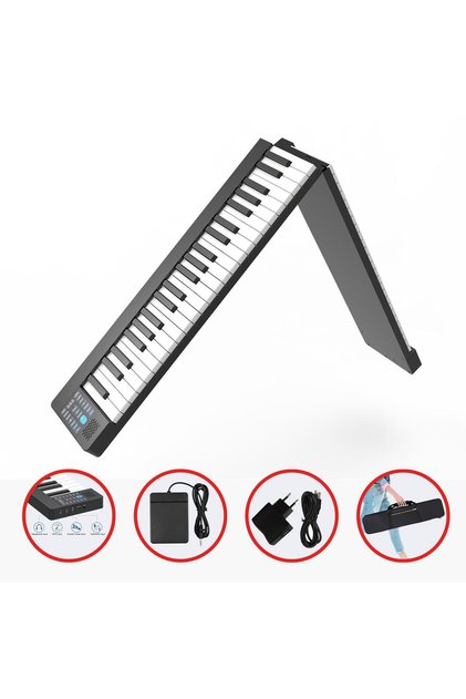JDP-8800 Katlanabilir Tuş Hassasiyetli Bluetooth + Şarjlı Piyano - Siyah