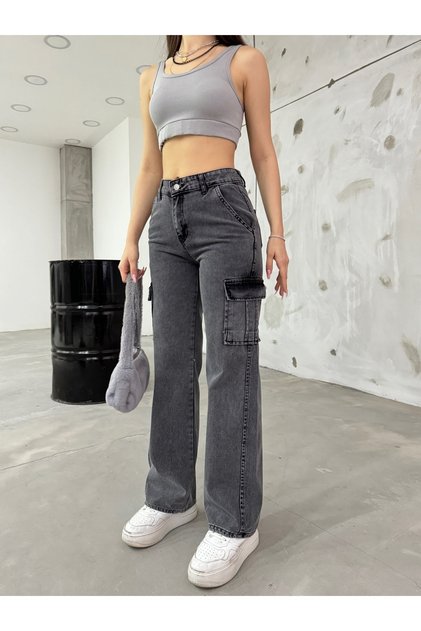 Women's Smoked High Waist Wide Leg Cargo Pants