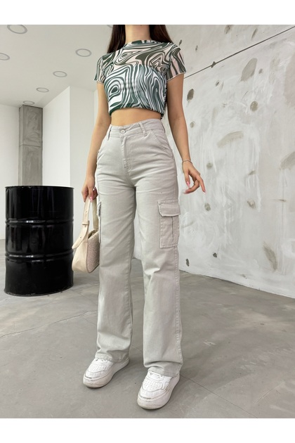 Women's Stone High Waist Wide Leg Cargo Pants